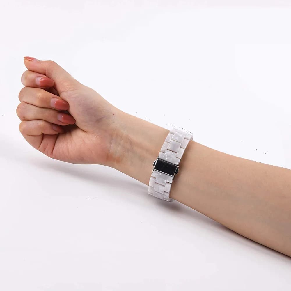 Bracelet en Résine Blanche pour Fitbit Versa 3 4, Accessoire observateur avec Structure en Métal pou