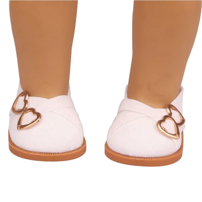 Chaussures de poupée en cuir pour fille américaine, 7 cm, 18 pouces, Double cœurs, bottes pour bébé 