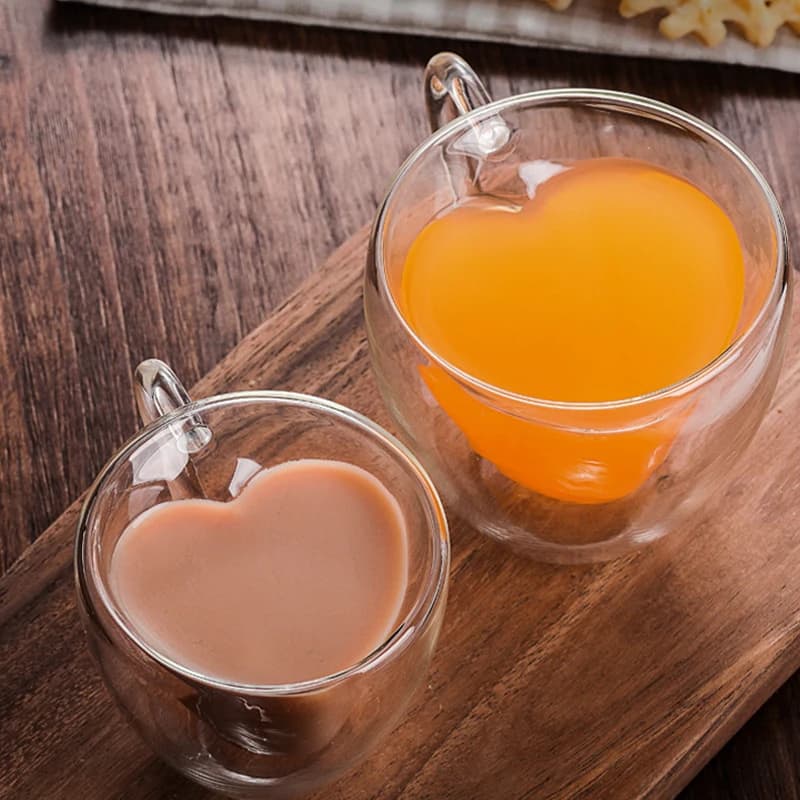 Tasse en verre en forme de cœur d'amour, tasses de Couple, Double tasse en verre, verres à vin résis