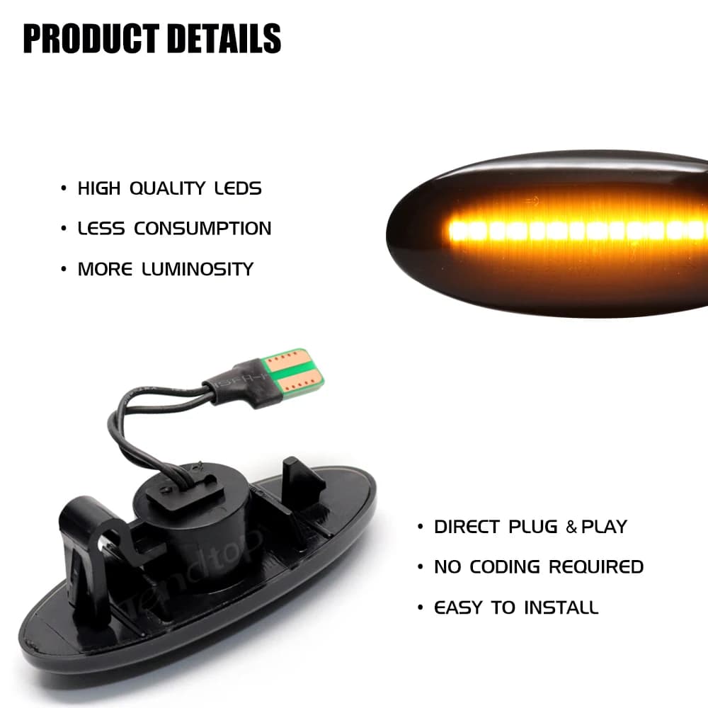 Clignotant ociamique LED pour Voiture, 2 Pièces, pour Nissan Juke F15 Micra K12 K13 Nissan Note E11