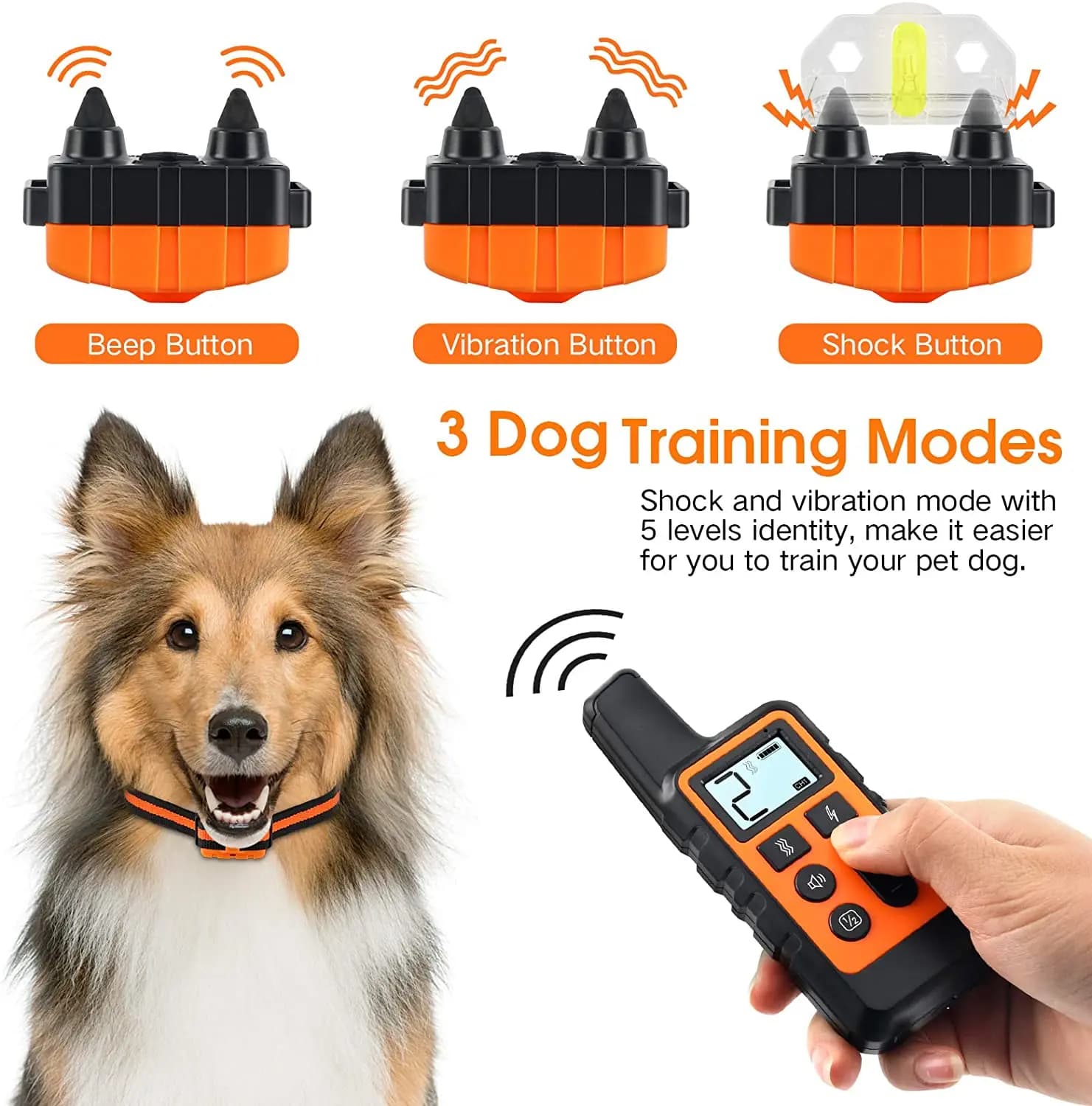 Collier de dressage pour chien colliers de choc rechargeables imperméables pour chien avec bip d'ent