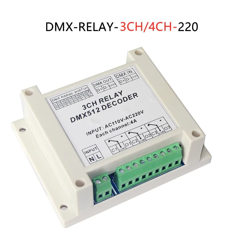Décodeur de contrôleur AC110-220V, 1 pièce, bande lumineuse Led RGB DMX-RELAY-3CH/4CH-220 DMX512, re
