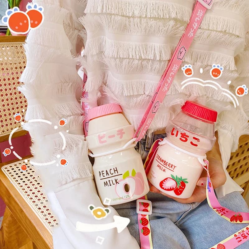 Ins 480ml mignon fruits bouteille d'eau sans BPA mode fraise lait bouteilles d'eau Portable résistan