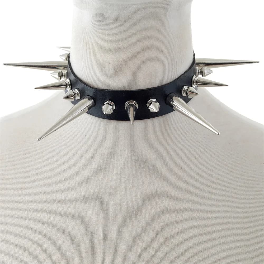 Collier ras du cou Punk en Faux cuir pour femmes et hommes, longs Rivets cloutés, Style gothique, ac
