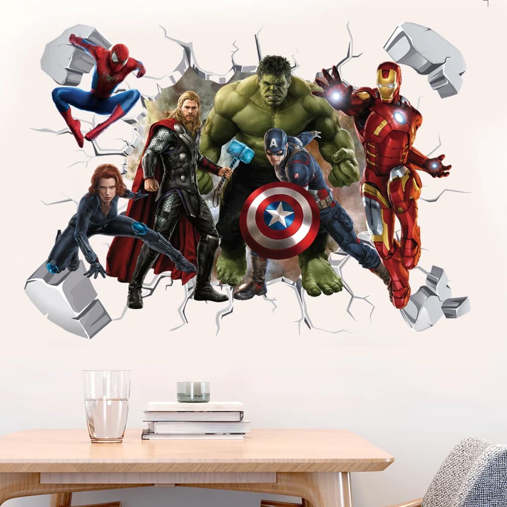 Autocollants muraux de dessin animé 3D Avengers Captain America, décorations de Super héros pour cha
