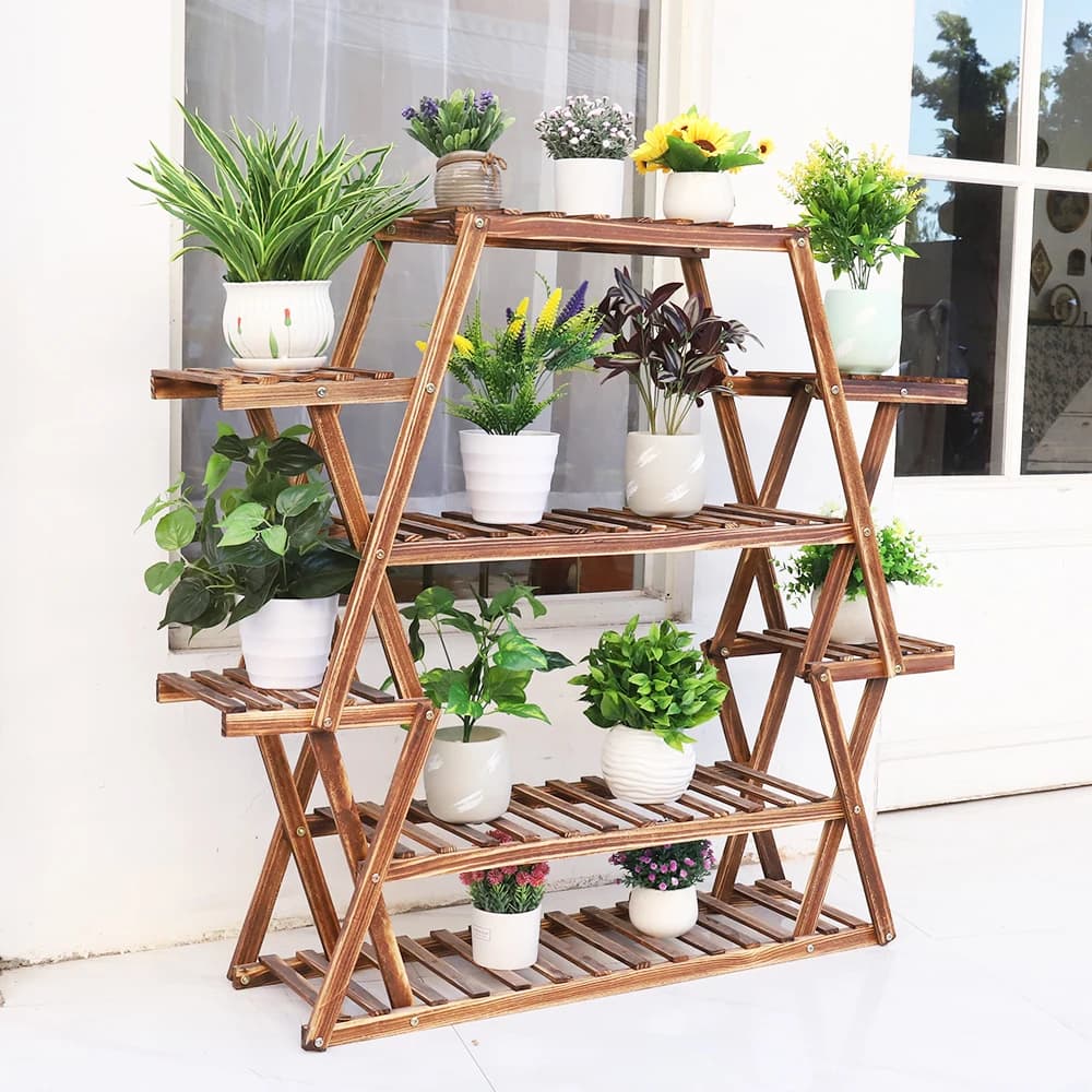 Grand support triangulaire pour plantes en bois, support de Pot de fleur d'intérieur à 6 niveaux, pr