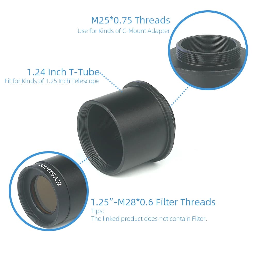 EYSDON – convertisseur adaptateur 1.25 pouces vers monture C, Interface C/CS CCD, caméscope, caméra 