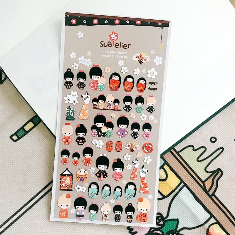 Suatelier japonais Kokeshi autocollants No.1010 poupée filles Sakura Scrapbooking fournitures Kawaii