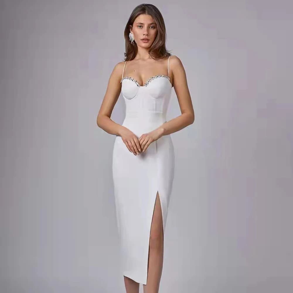 Robe à perles Spaghetti pour femmes, Sexy, sans manches, moulante, vêtements à bandes, robe de soiré