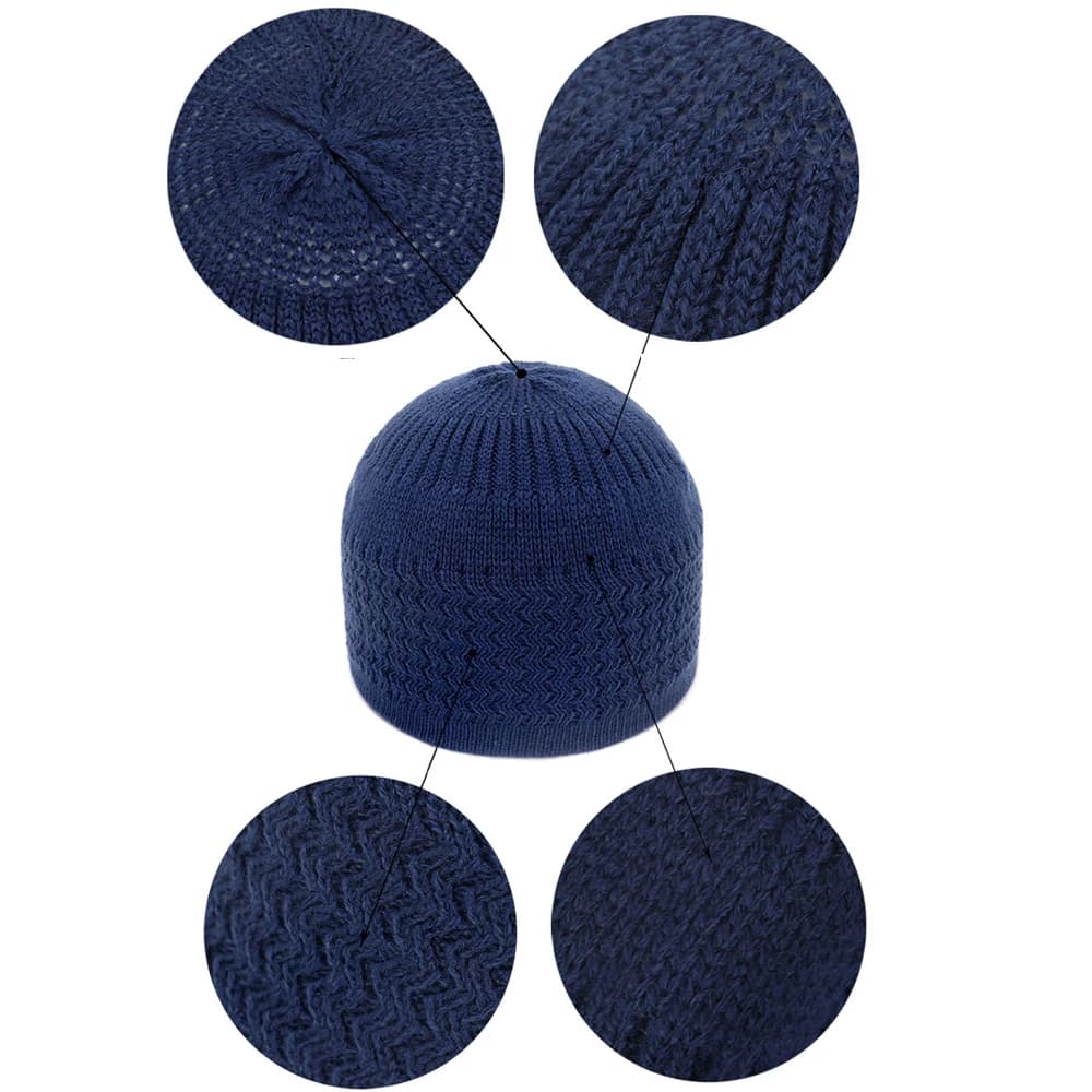 Chapeaux de prière musulmans pour hommes, bonnets masculins chauds, casquette à tête ronde, chapeau 