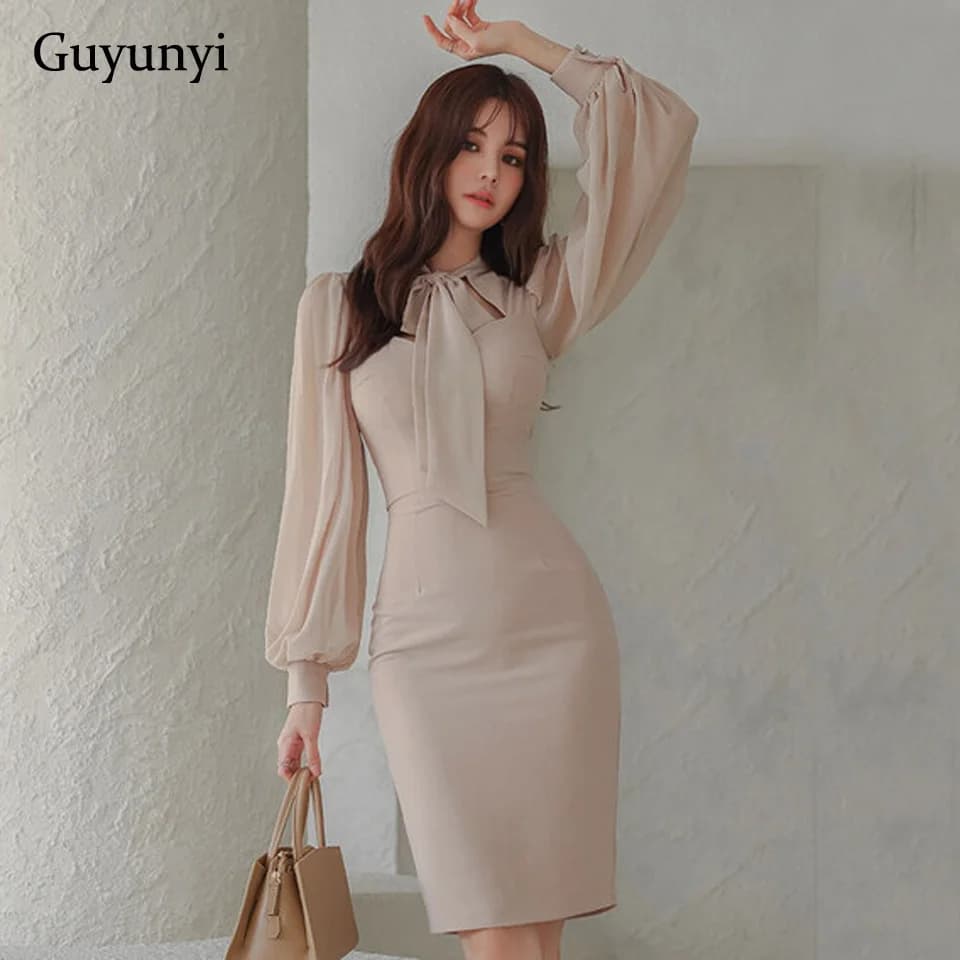 Robe de bureau en mousseline de soie à manches bouffantes pour femmes, tempérament professionnel, si