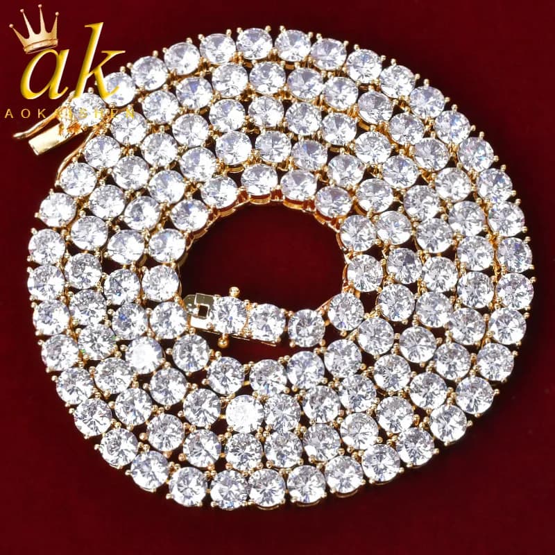 Aokaishen – chaîne de Tennis pour hommes, collier plaqué or véritable, Hip Hop Rock Street, bijoux à