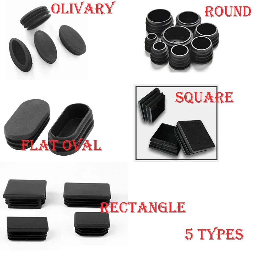 Inserts de tubes carrés et rectangulaires, embouts d'obturation, bouchons olivariens ronds, couvre-p
