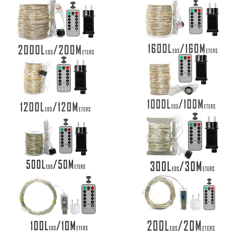 120M 1200LED s fil d'argent fée chaîne lumières Wateproof brancher pour arbre en plein air noël vaca