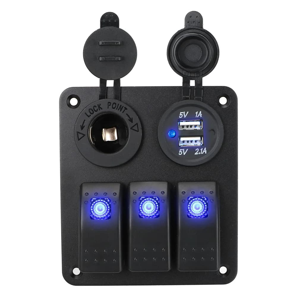 Panneau de commutation de voiture 12V 24V, 2/3 gangs, lumière étanche, contrôle à bascule, voltmètre