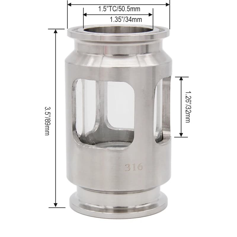 Verre de Visée Compact TC de 1.5 Pouces, 50.5mm, 1.35 Pouces, ID 3.5 Pouces, OAL, en Acier Inoxydabl