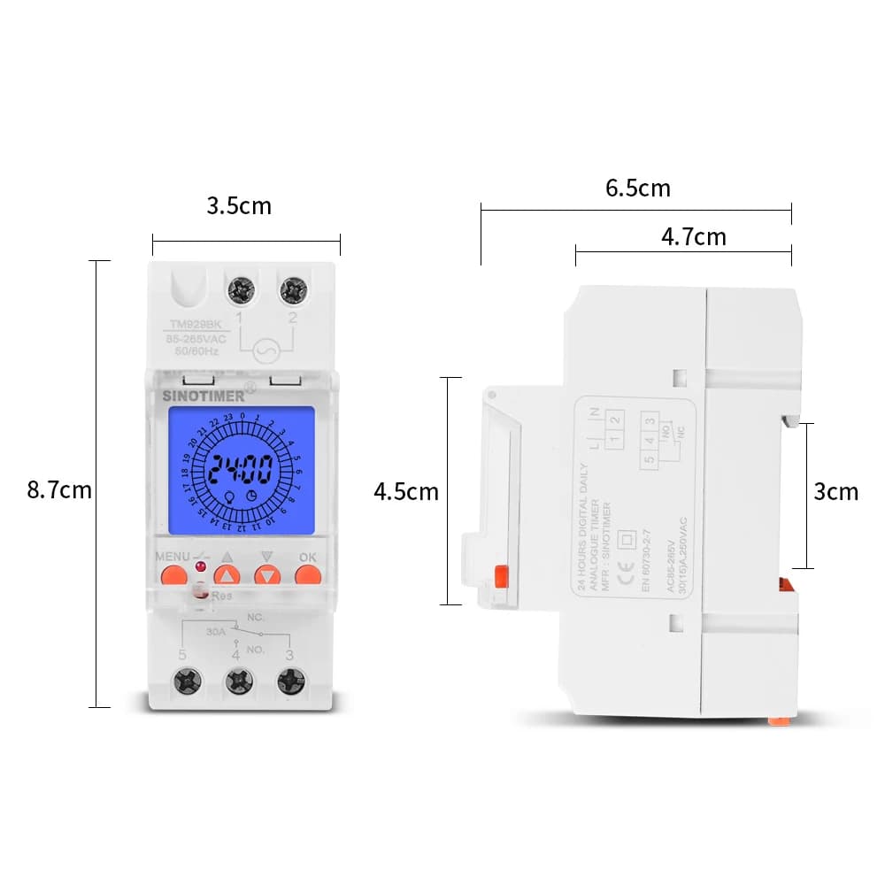 Module Din analogique numérique 24 heures, interrupteur de temps rétro-éclairé, grand écran LCD, min