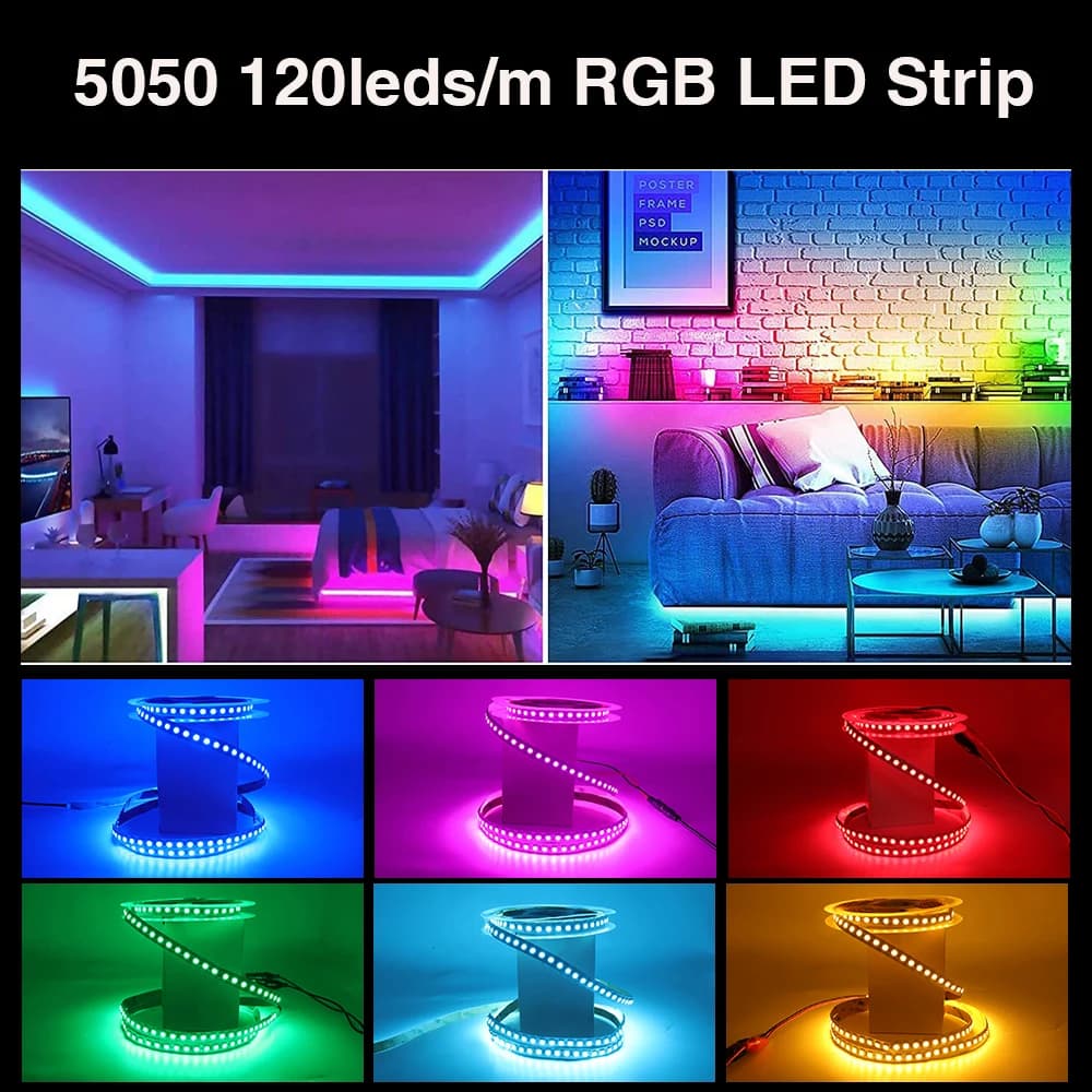 Bande lumineuse LED RGB Flexible, DC12V, 5050, 5054, 2835, 120, 240 diodes/M, blanc, rouge, bleu, ro