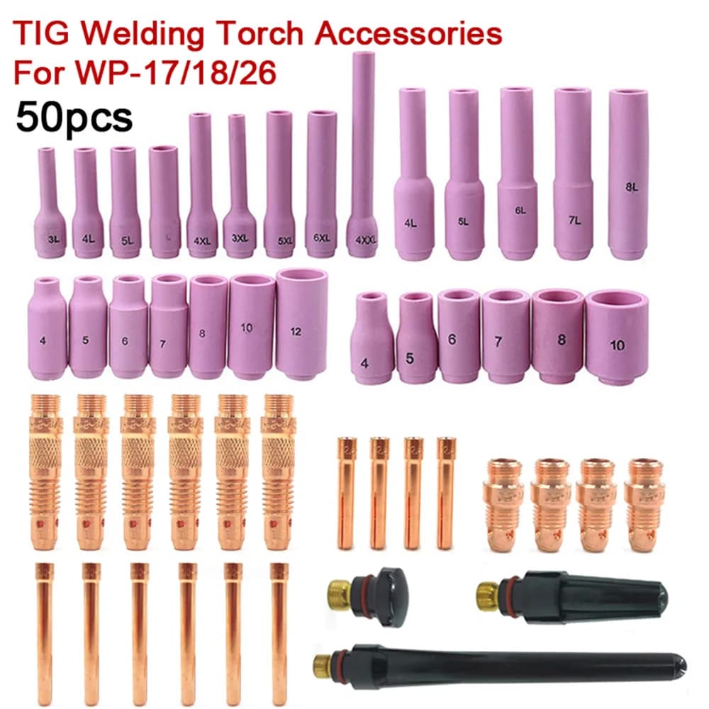 Lentille à gaz pour torche de soudage TIG, 50 pièces, pour WP17 WP18 WP26, capuchon arrière TIG, Kit