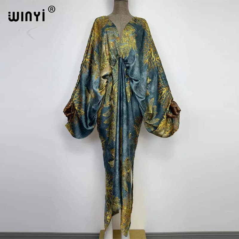 Col en v profond Sexy bech Europe été sensation de soie imprimé bohème 2022 WINYI Maxi femmes robes 