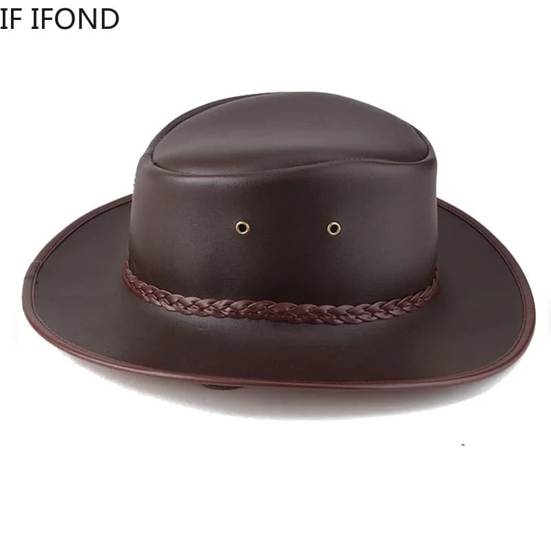 Chapeau de Cowboy Western en Faux Cuir pour Homme, Casquette Vintage de Jazz, de Haute Qualité, Auto
