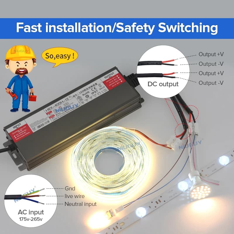 Transformateurs d'éclairage étanches AC 220V à DC 12 V 24V, alimentation de pilote LED 60W 100W 150W