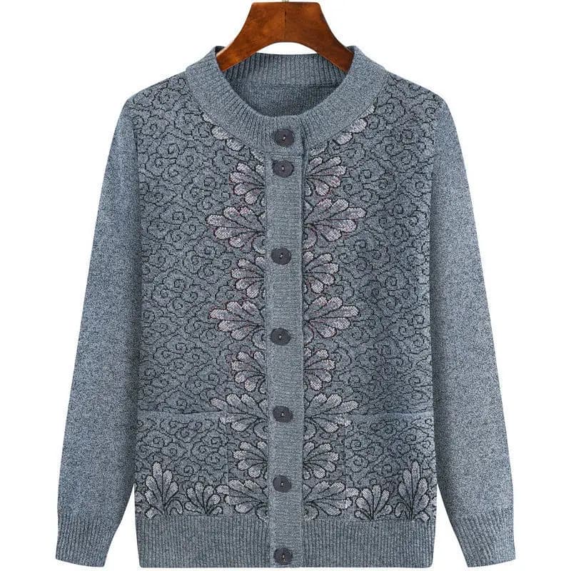 Veste cardigan en tricot pour grand-mère d'âge moyen, pull ample à manches longues avec poches, mant