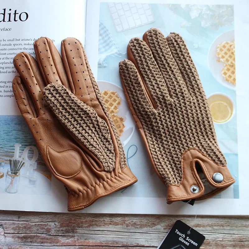 Gants de conduite antidérapants en cuir pour hommes, de haute qualité, pour écran tactile, tricotés 