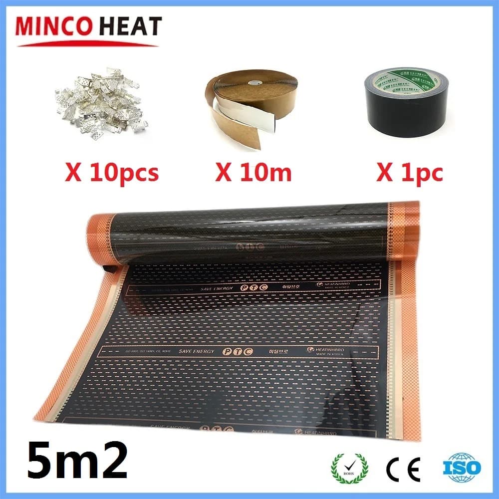 Film chauffant infrarouge en graphène PTC AC220V 5~50m² 220~240W/m², largeur 50/80/100CM, kits de ta