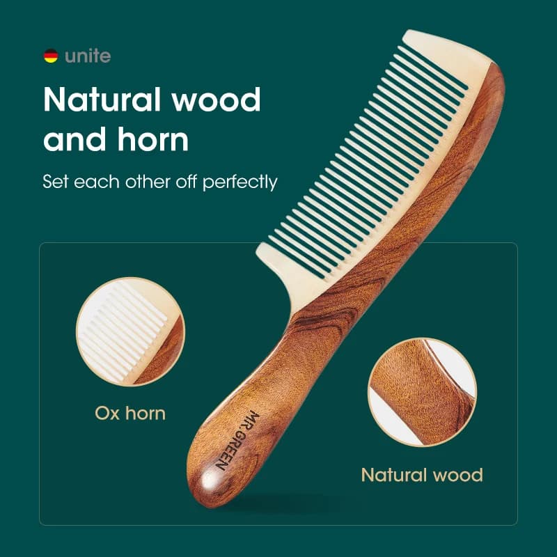 MR.GREEN – peigne en bois naturel avec Structure d'épissure de corne, peigne à cheveux à dents fines