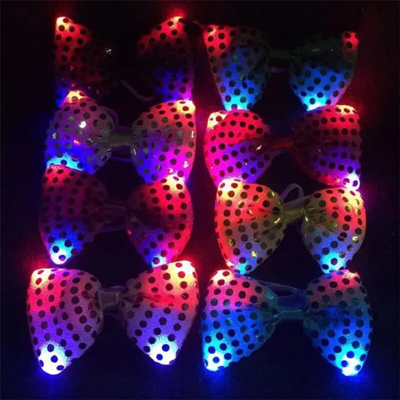 10 pièces hommes nœuds papillon LED clignotant éclairer paillettes garçons cravate Club fête de noël
