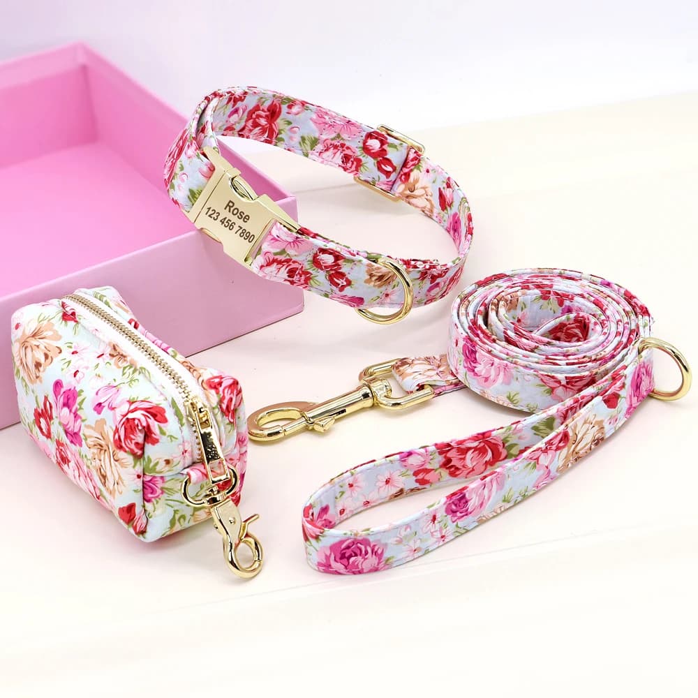Ensemble de collier et laisse de chien en nylon à imprimé floral, colliers personnalisés pour animau