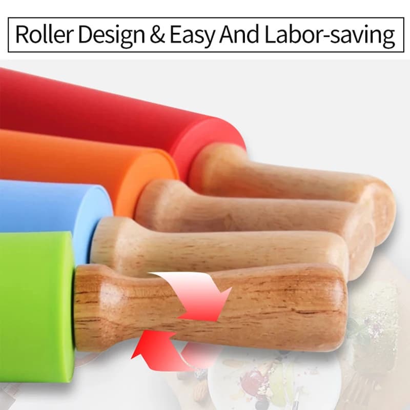 Rouleau à pâtisserie en Silicone antiadhésif, manche en bois, pâte à pâtisserie, rouleau à farine, o