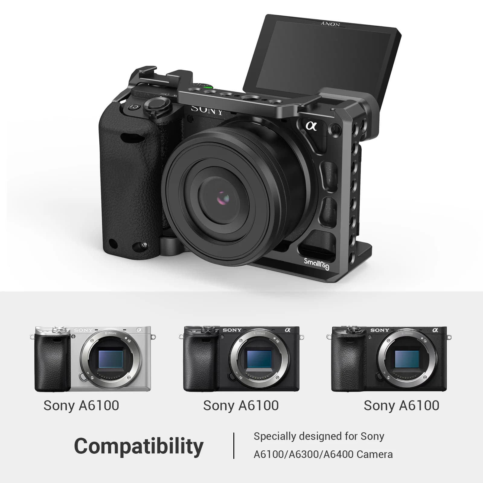 SmallRig-Appareil photo reflex numérique pour Sony A6400 avec poignée en silicone et griffe froide, 