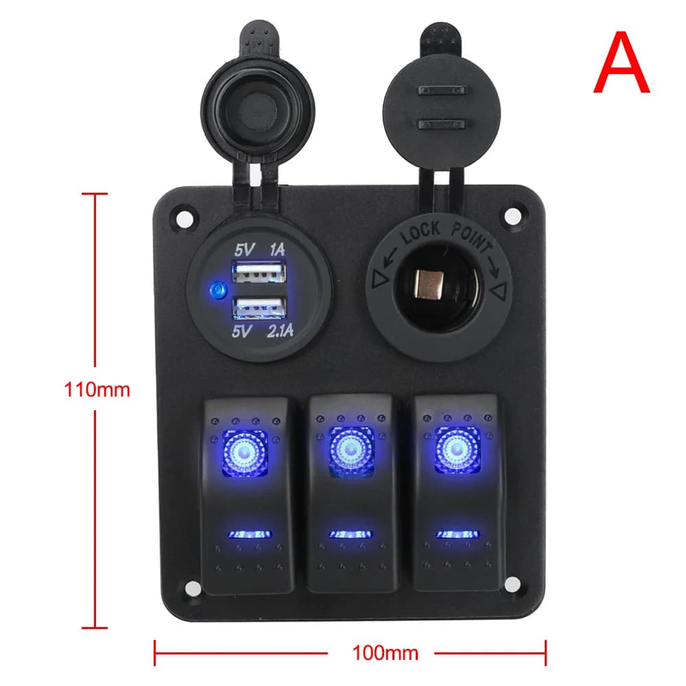 Panneau de commutation de voiture 12V 24V, 2/3 gangs, lumière étanche, contrôle à bascule, voltmètre