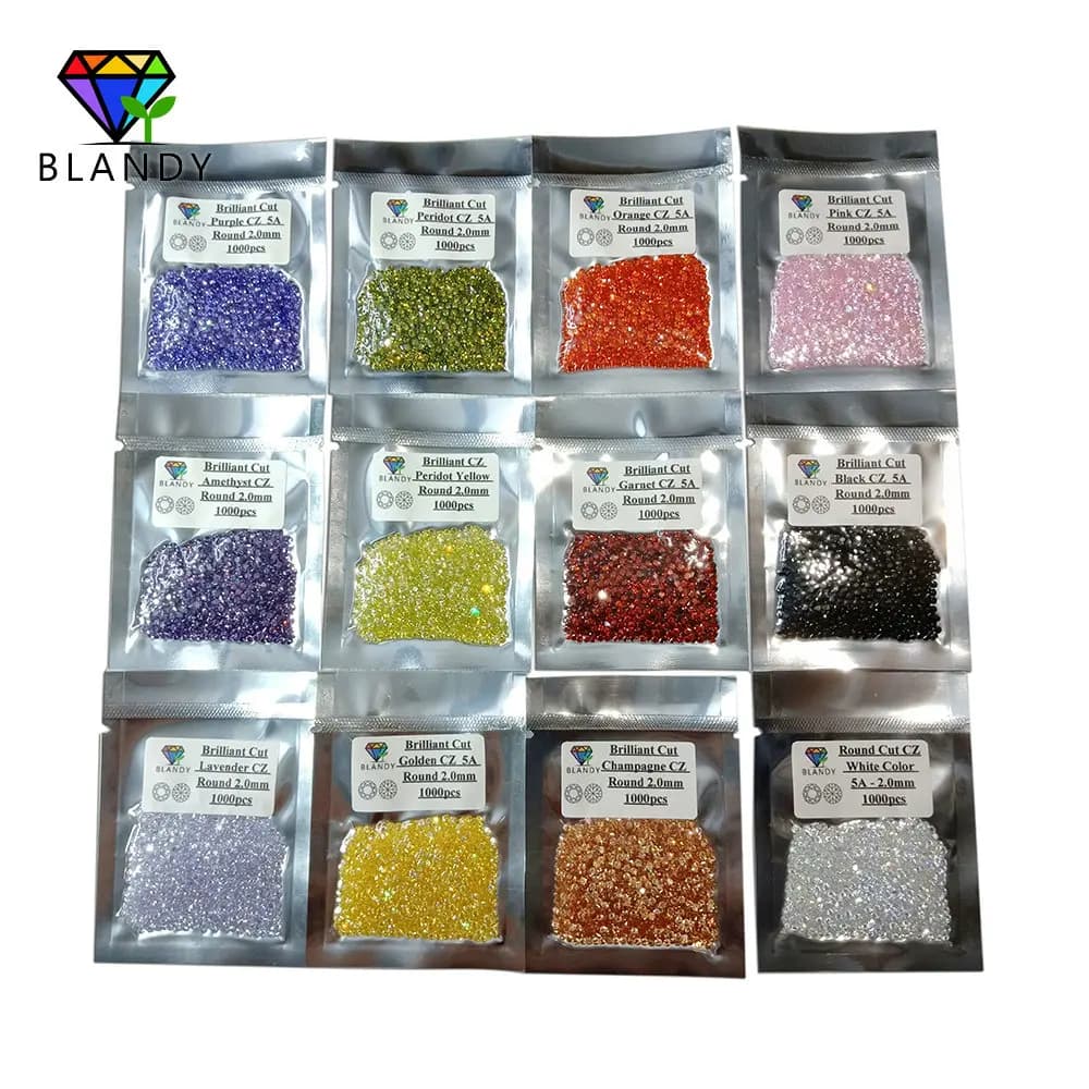 1000 pcs/Lot 0.8 ~ 3.0mm 5A qualité diverses couleurs en vrac CZ pierre ronde brillant coupe cubique
