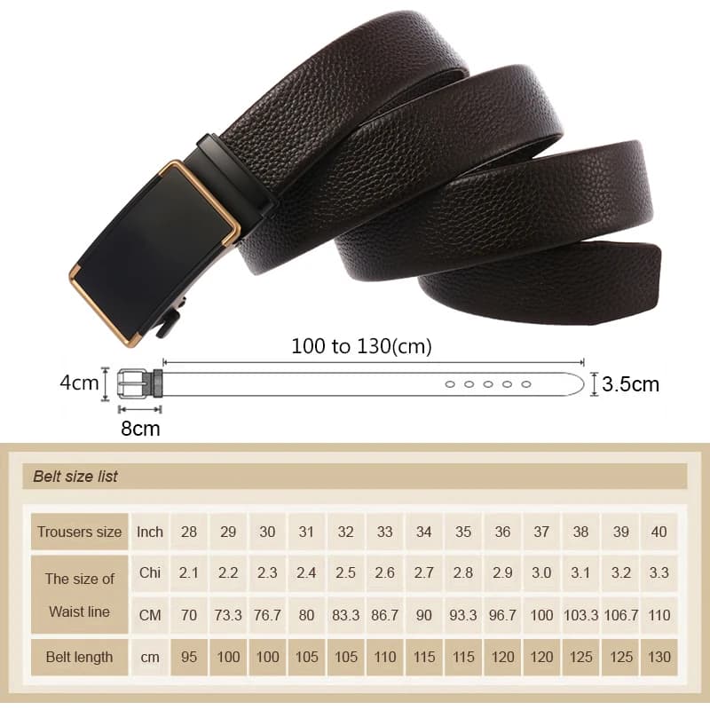 VATLTY 100cm-130cm Ceinture en cuir marron pour hommes Hard Netal Alloy Ceinture pantalon à boucle a