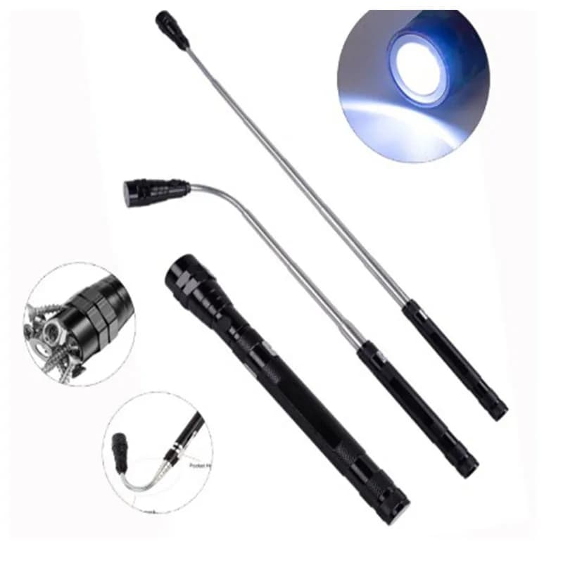 Lampe de poche Portable à 3 LED, torche à tête Flexible avec aimant, lampe télescopique Flexible, ou