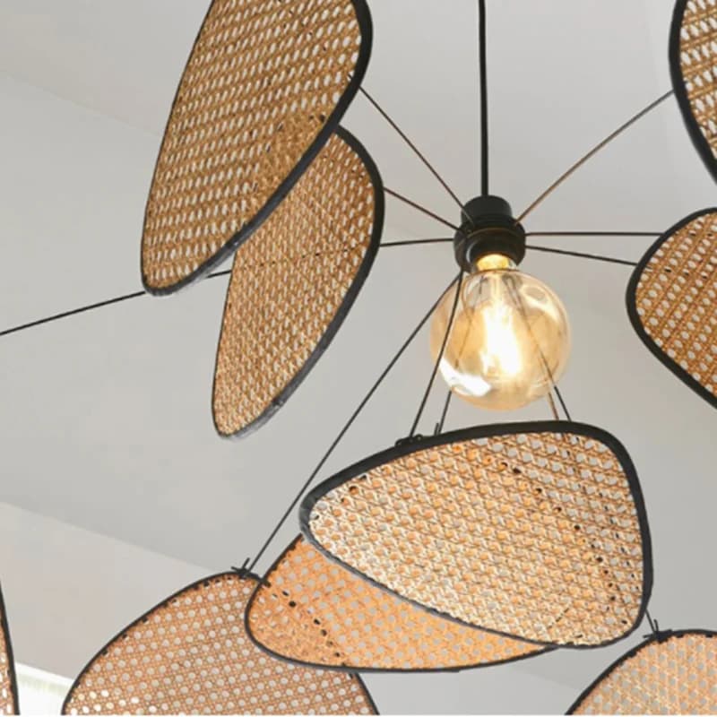 Lustre en rotin en osier, lampe à Suspension, canette de cuisine, lustre en bois de bambou e27, feui