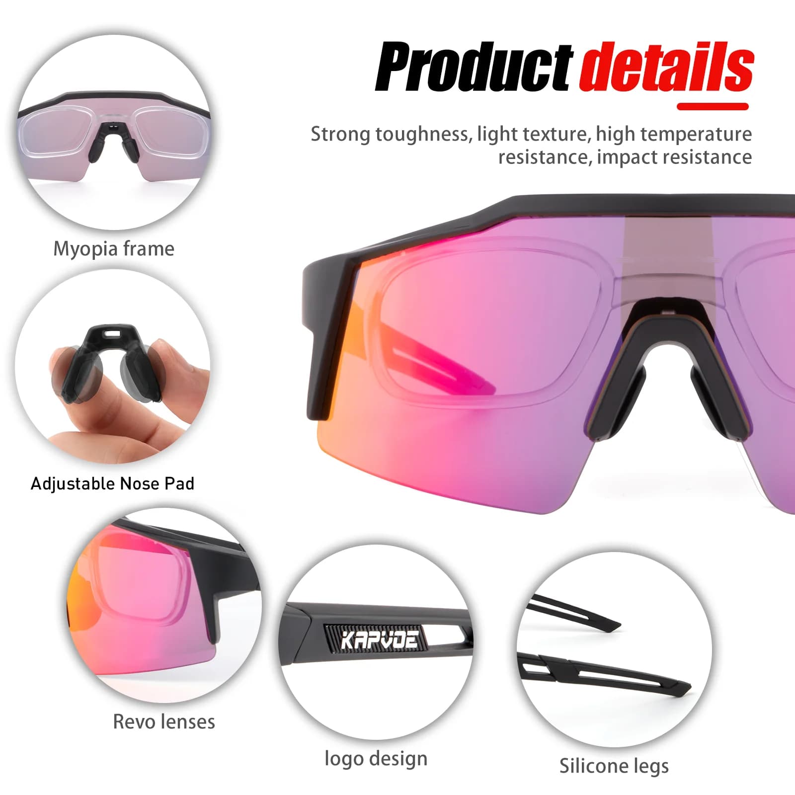 Kapvoe Lunettes de Soleil Polarisées pour Hommes et Femmes, Verres UV400 de Sport en Plein Air pour 