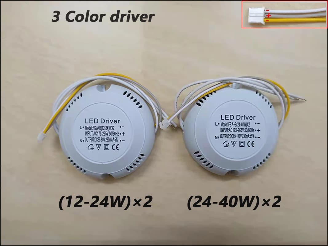 Alimentation électrique de plafond LED, pilote de courant 240mA 12-24W/24-40W SMD PCB, 3 couleurs, 3