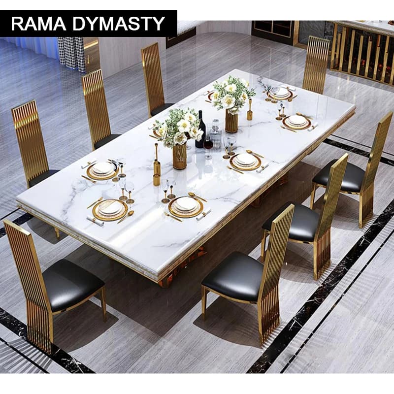 Rama Dymasty-Table à manger rectangulaire en marbre, acier inoxydable, meubles de maison modernes, t