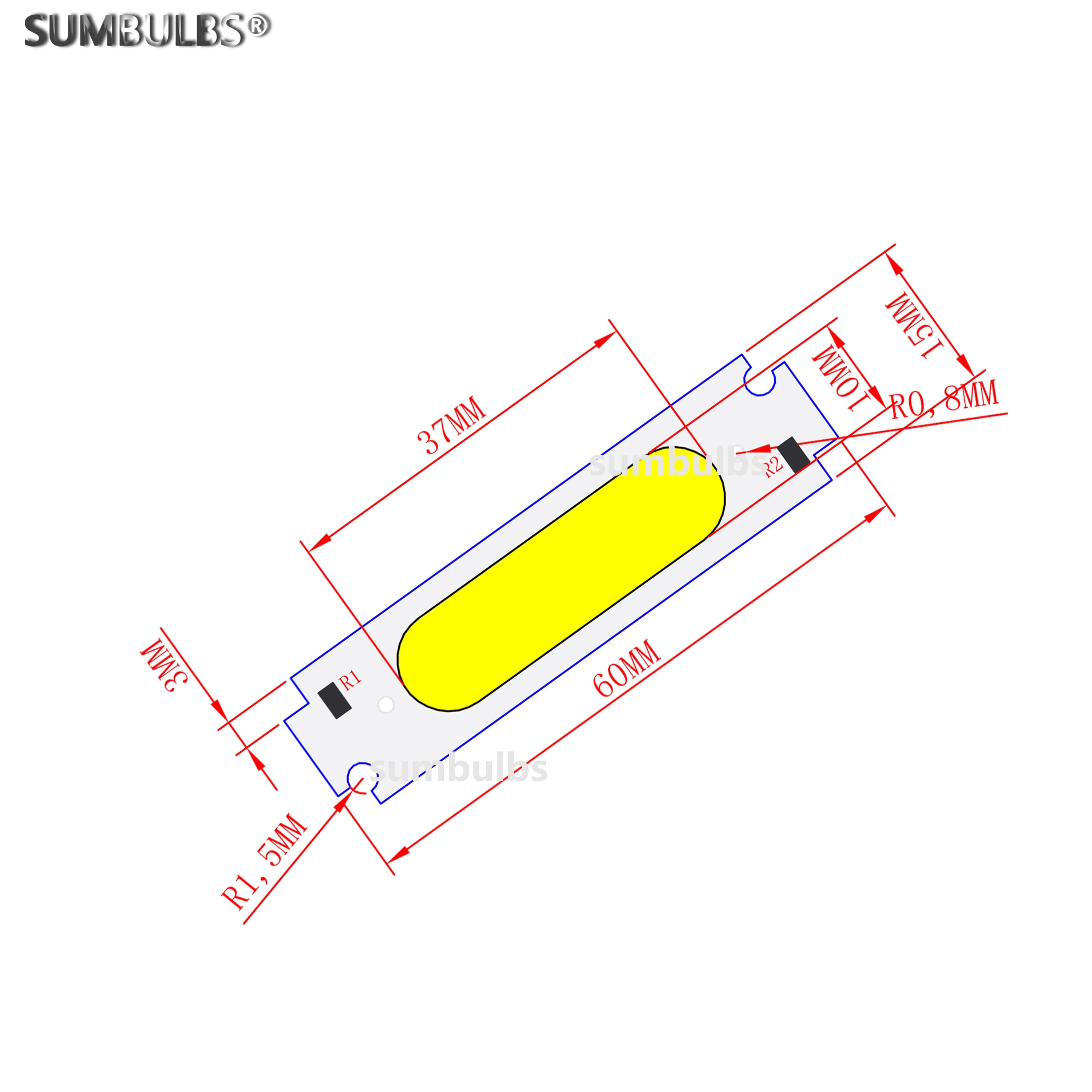 SUMBULBS 60*15mm LED COB bande Source de lumière pour Module Led 8 couleurs COB LED ampoule 12V DC 2