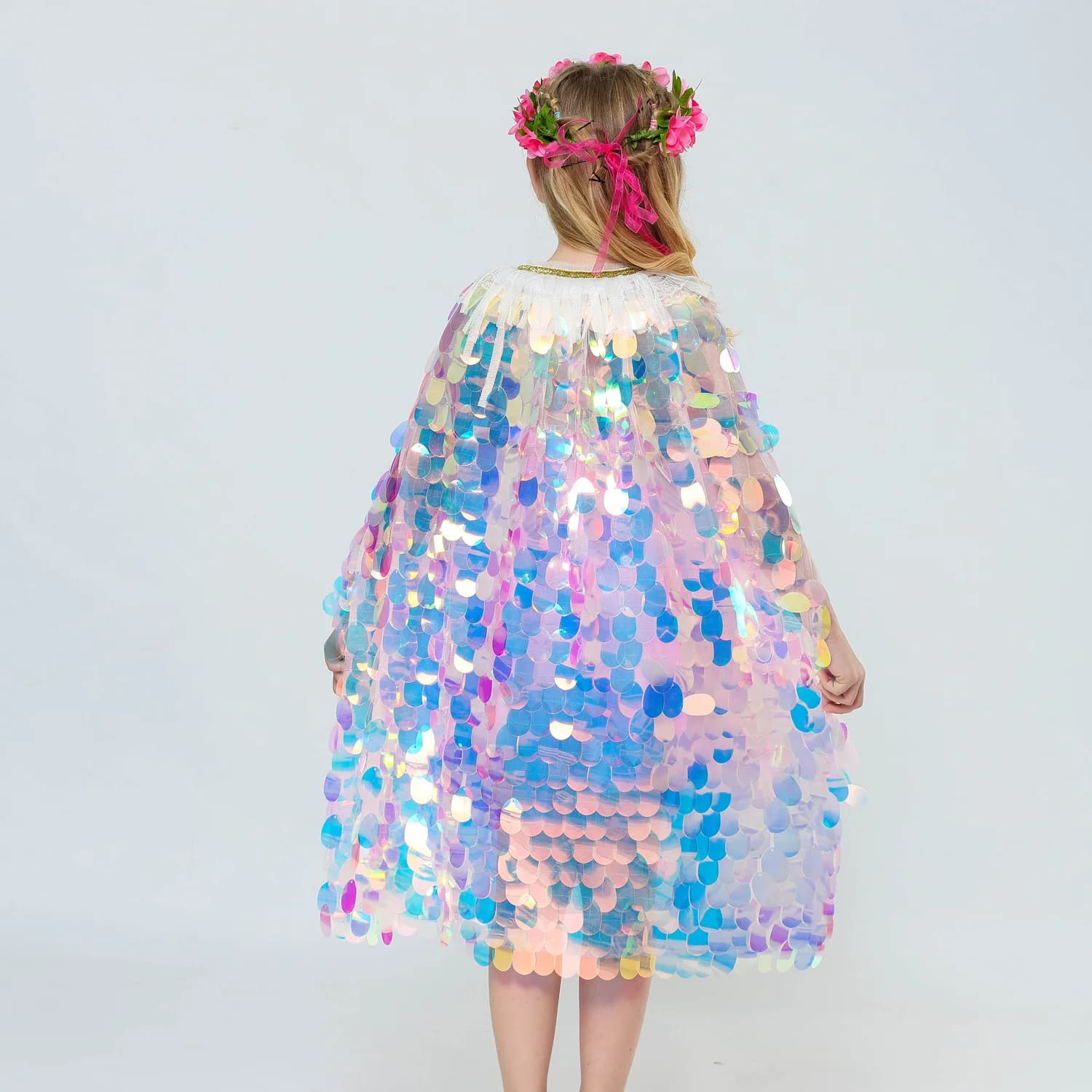 Cape à paillettes pour filles, petite sirène, vêtements de fête sur la plage, châle arc-en-ciel, Cos