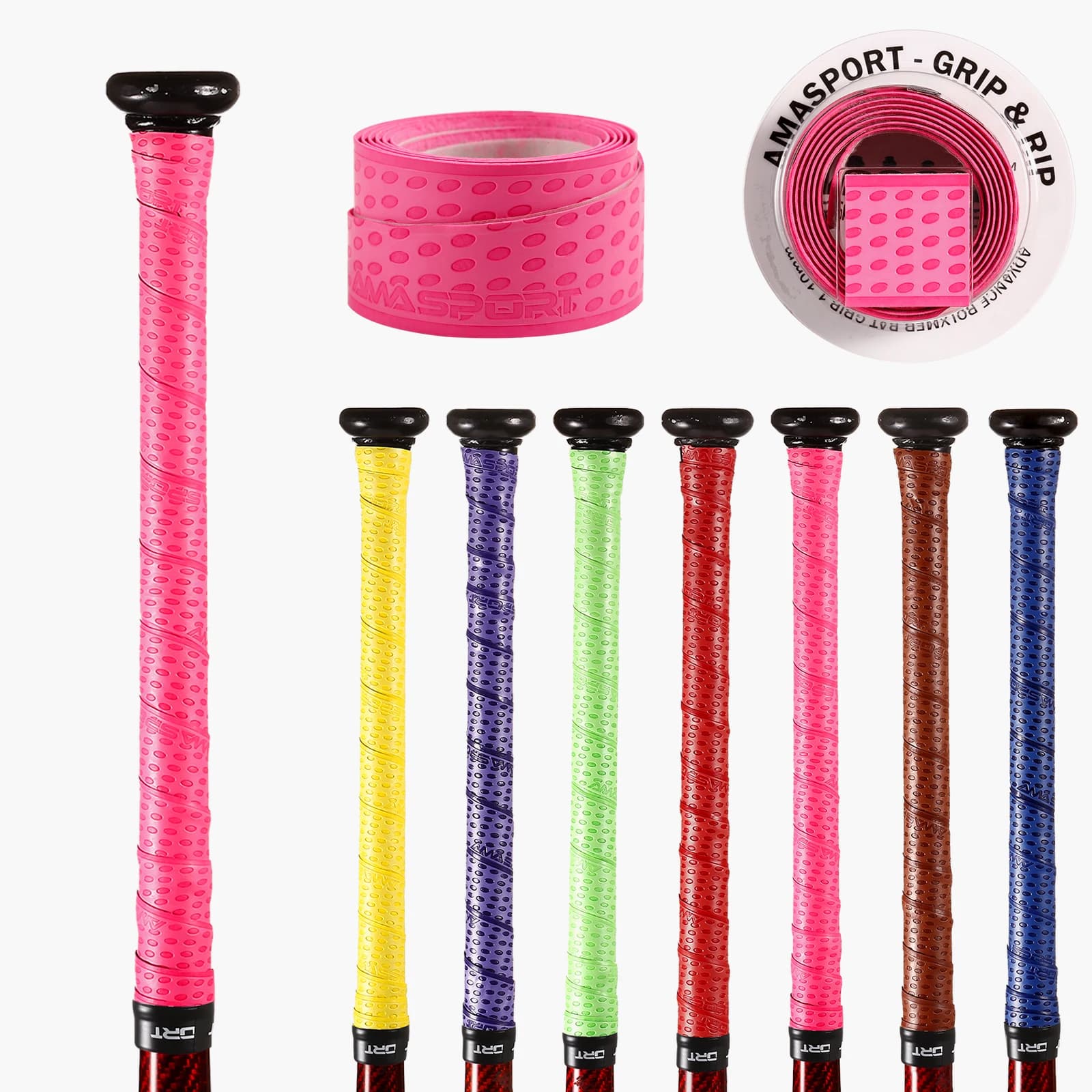 AMASPORT – bandes antidérapantes pour batte de Baseball, Softball, bandeau rose