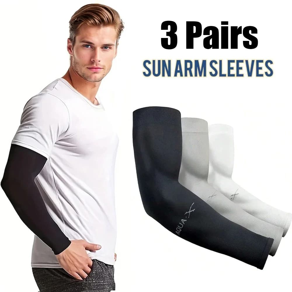 3 paires de manchons en soie glacée unisexe, manchons de bras de Protection solaire d'été adaptés à 