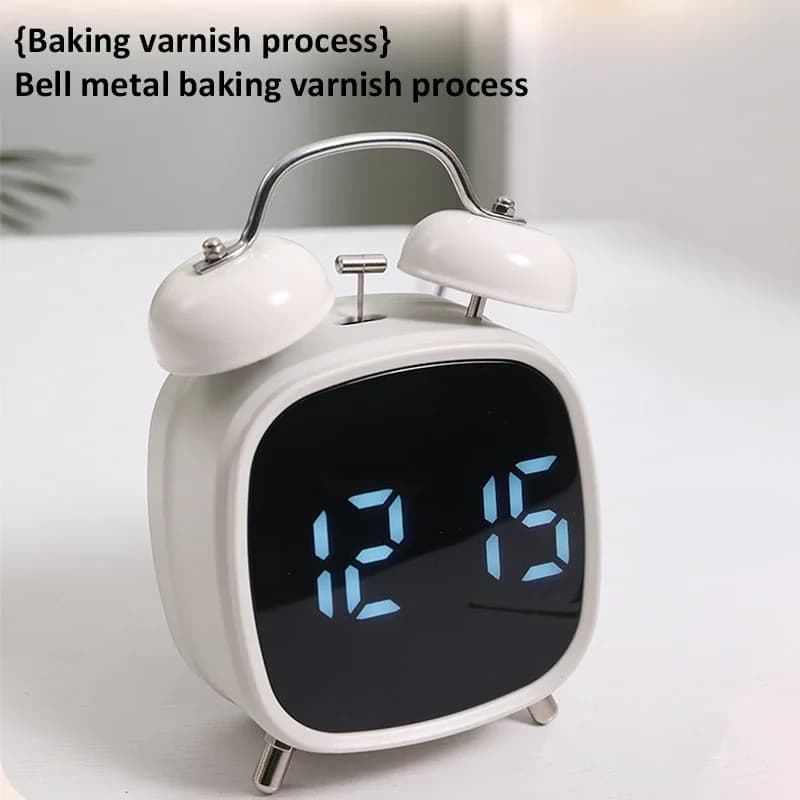 Réveil multifonction en métal avec cloche puissante, écran LED enfichable, horloge pour enfants pour