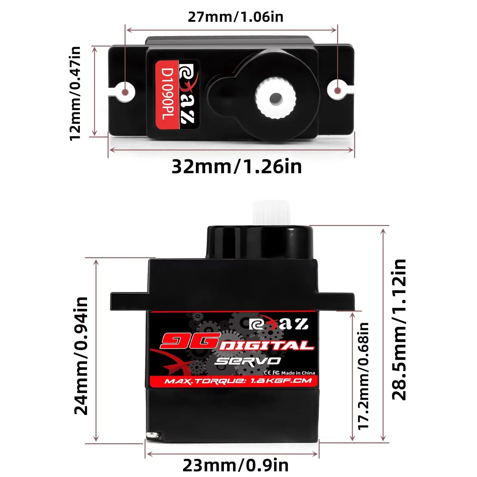 RCXAZ-Servomoteur Numérique pour Avion, Robot, Voiture, Bateau, Conduit, 9g, Plastique, Fer, Cuivre,