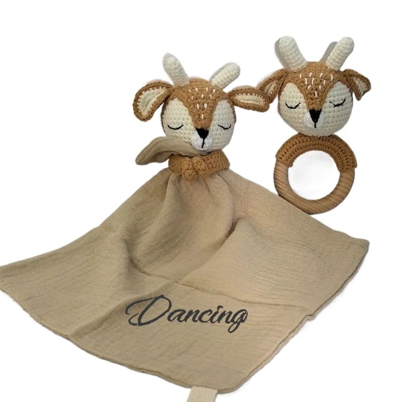 Sucette pour bébé avec nom personnalisé, serviette apaisante, bavoir doux, lapin, ours, poupée de co