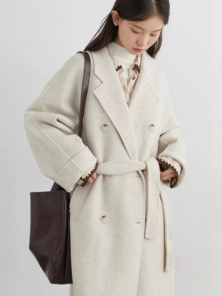 CHIC VEN femmes Long manteau en laine ample décontracté Double face vêtements de dessus pour femmes 